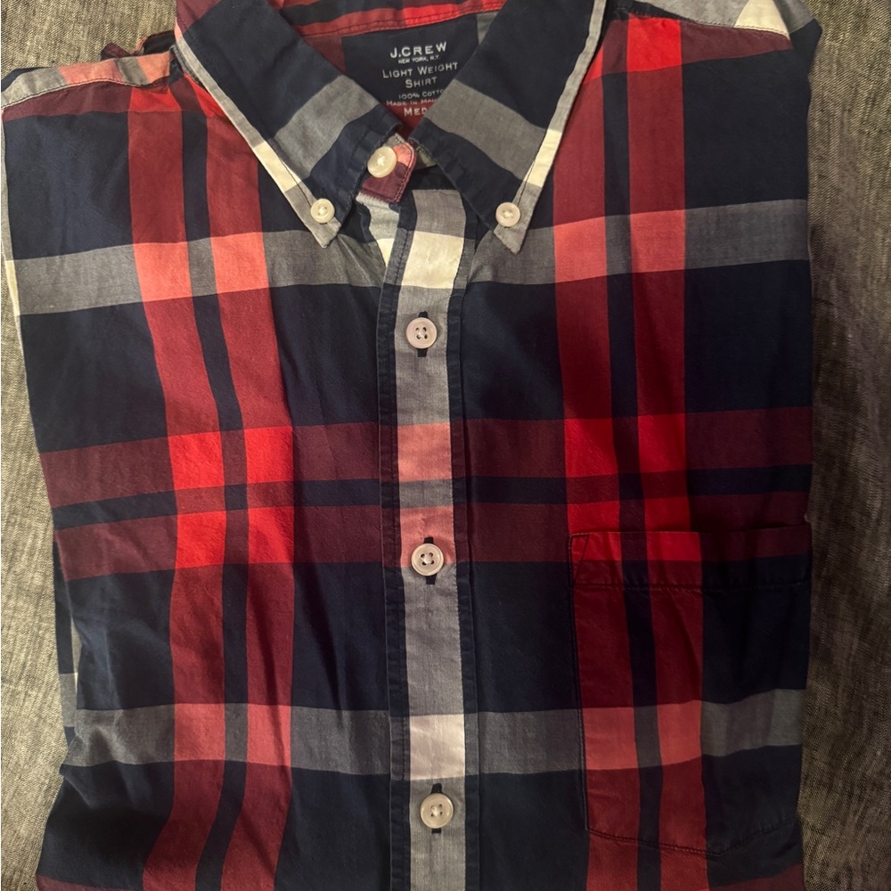 J. Crew Casual Red and Blue Plaid Button Down Shirt